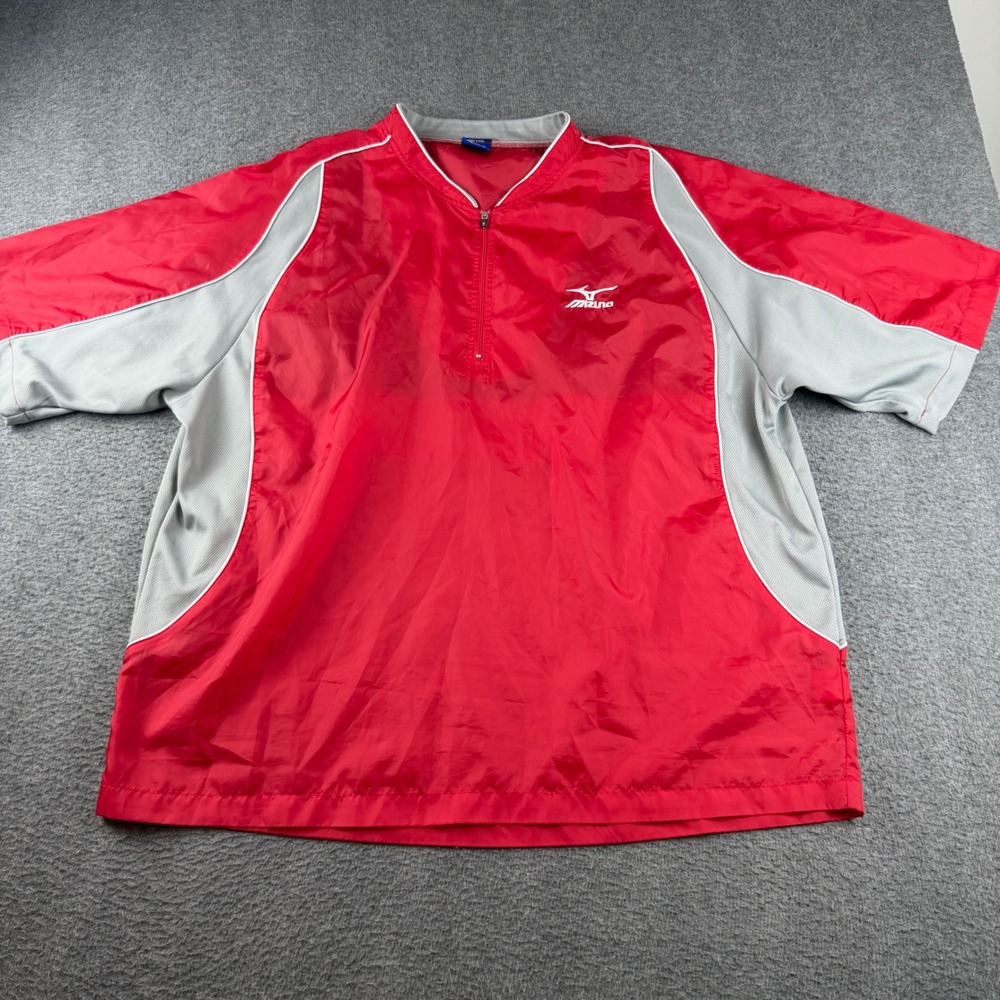 Mizuno Windbreaker Pullover Men's XXL Red Short Sleeve Quarter Zip Training